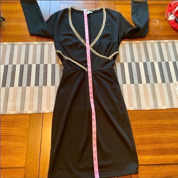 CHARLOTTE RUSSE Bodycon Black Gold Chain Side Cut Out Dress Size Small - Picture 3 of 8